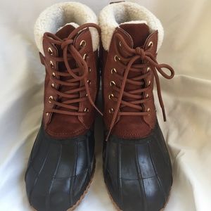 Tommy Hilfiger Duck Boots 7 Brown Leather Faux Fur